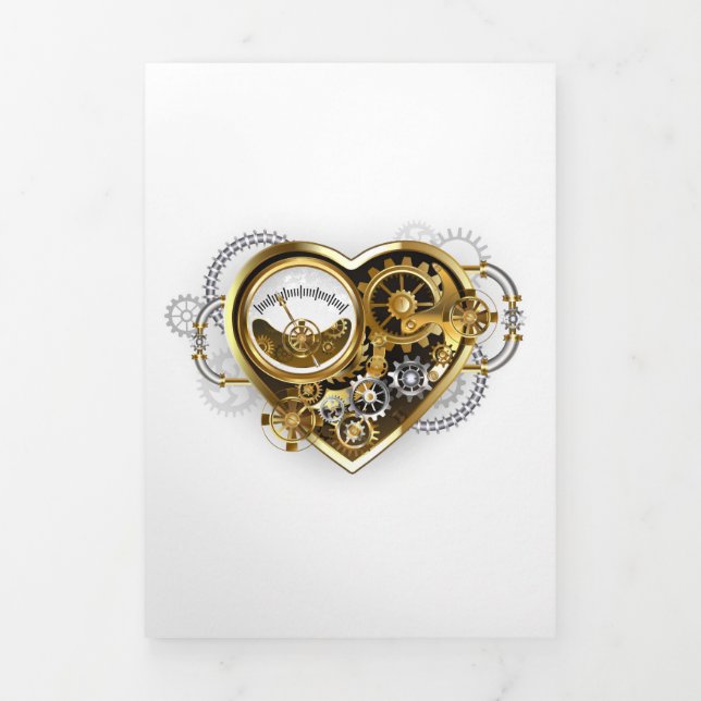 Carte Trois Volets Cœur Steampunk avec un Manomètre (Page de couverture)