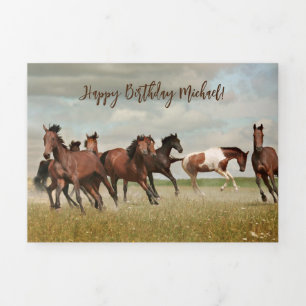 Carte Trois Volets Courses Horses anniversaire salutation