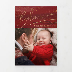 Carte Trois Volets Croire en or Calligraphie, Sparkles Photo - Rouge