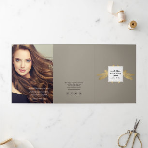 Carte Trois Volets Élégant Duo de Libellules en Faux Or Taupe Brochur