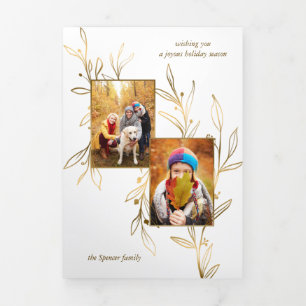 Carte Trois Volets Élégant minimaliste or ligne dessinée feuilles 2-p