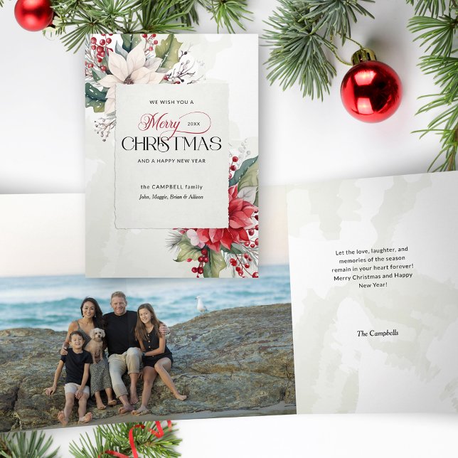 Carte Trois Volets Élégant Noël Botanique Non-Photo (Créateur téléchargé)