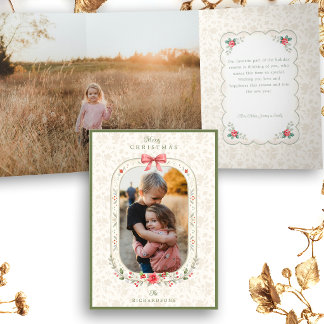 Carte Trois Volets Élégante Photo de Noël Florale à l'Aquarelle Class