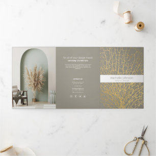 Carte Trois Volets Faux Gold Sea Fan Motif Design d'intérieur Brochur