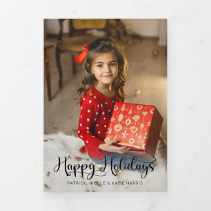 Carte Trois Volets Festive moderne Joyeux Joyeux Vacances Script Phot