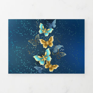 Carte Trois Volets Golden butterflies