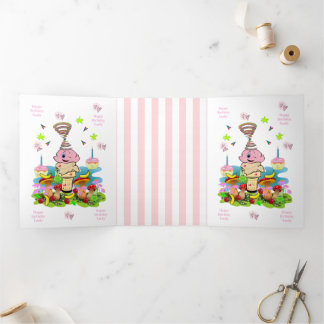 Carte Trois Volets Happy Birthday FUN Pink Cakecupake Tri-Fold Card