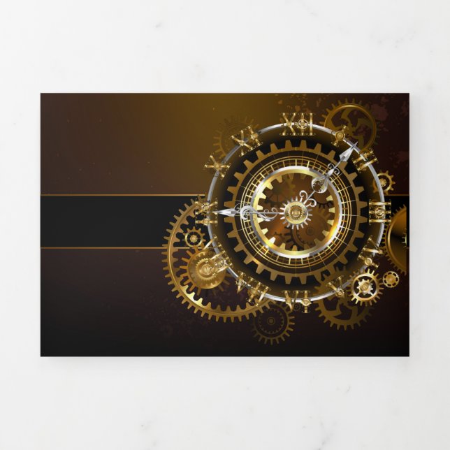 Carte Trois Volets Horloge Steampunk avec des engrenages anciens (Page de couverture)