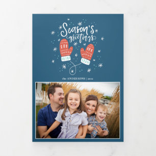 Carte Trois Volets Hygge Mittens Tri Fêtes de Noël Plié