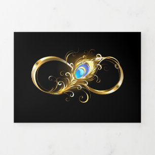 Carte Trois Volets Infinité avec plume de paon doré