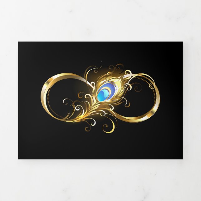 Carte Trois Volets Infinité avec plume de paon doré (Page de couverture)