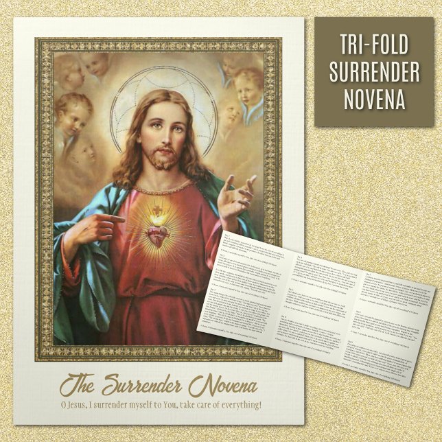 Carte Trois Volets Jésus rend la prière catholique Novena (TRI-FOLD SURRENDER NOVENA TO JESUS )