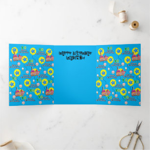 Carte Trois Volets Joyeuse 10e carte d'anniversaire, #10 bleu et jaun