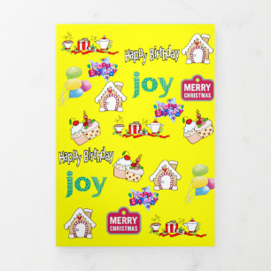 Carte Trois Volets Joyeux Noël Joyeux Anniversaire Carte Tri-Fold