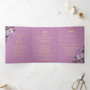 Carte Trois Volets Lavande, Roses et Lilacs, Mariage