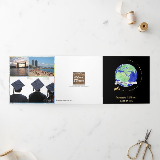 Carte Trois Volets L'aventure commence la photo de graduation (Extérieur)