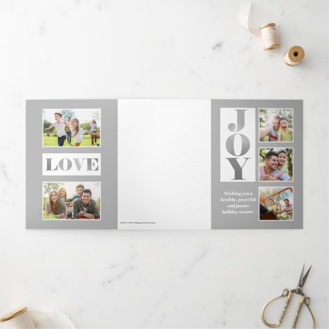 CARTE TROIS VOLETS LETTRE JOYELLE BOÎTE DE JOYE 3-PHOTO-ARGENT (Extérieur)