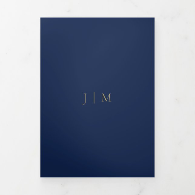 Carte Trois Volets Mariage Formel Minimal Or Navy (Page de couverture)