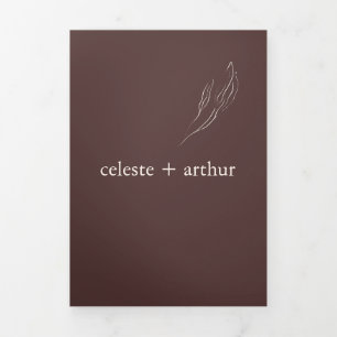 Carte Trois Volets Mariage Moderne Floral Marron Formel Tout En Un