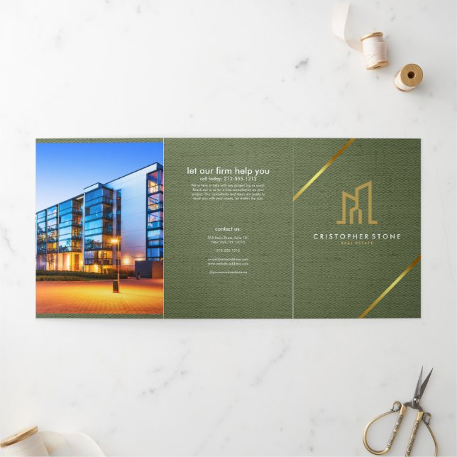 Carte Trois Volets Modern Gold House Real Estate Olive Green Realtor (Extérieur)