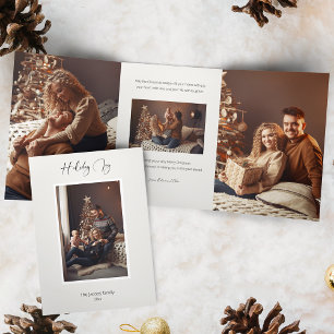 Carte Trois Volets Moderne Elegant Holiday Joy Script Photo