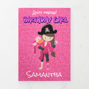 Carte Trois Volets Pâte rose Parties scintillant Pirate Girl