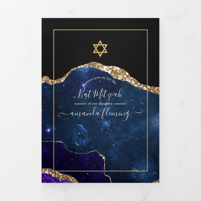 Carte Trois Volets Photo de Bat Mitzvah Galaxy Agate (Page de couverture)