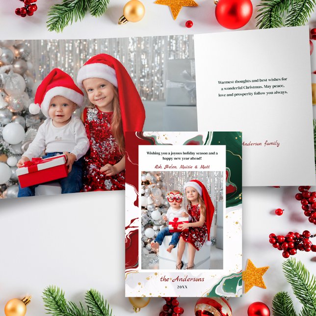 Carte Trois Volets Photo de Noël abstrait moderne vert/rouge (Créateur téléchargé)