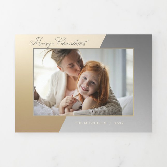 Carte Trois Volets Photo Glam Gold/Silver à deux tons (Page de couverture)