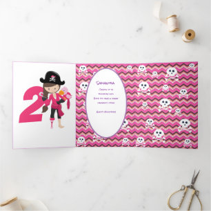 Carte Trois Volets Pink Pastle Parties scintillant Pirate Girl 2e ann