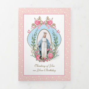 Carte Trois Volets Religieuse Vierge Marie Catholique Prière Florale 