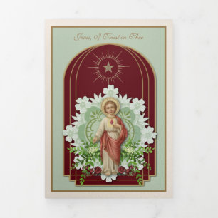 Carte Trois Volets Religieux Sacré Coeur Jésus Prière Vintage