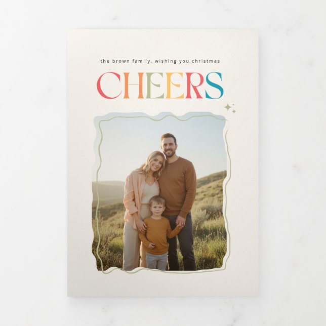 Carte Trois Volets Retro Family Portrait Christmas Holiday Photo (Page de couverture)