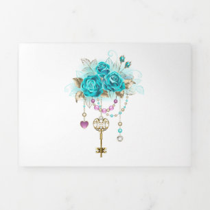 Carte Trois Volets Roses turquoise avec touches