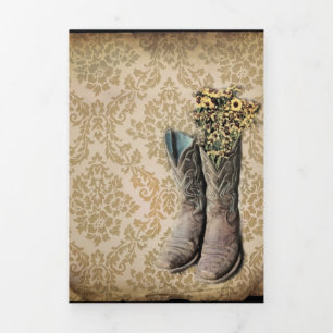 Carte Trois Volets rustique damassé western country cowboy boot