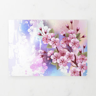 Carte Trois Volets Sakura rose sur la peinture Arrière - plan
