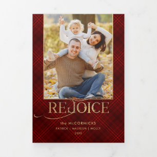 Carte Trois Volets Script Gold Rejoice   Rouge   Photo