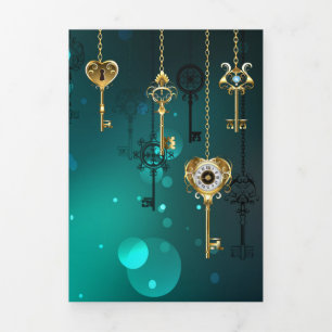 Carte Trois Volets Skeleton Keys on Green Background
