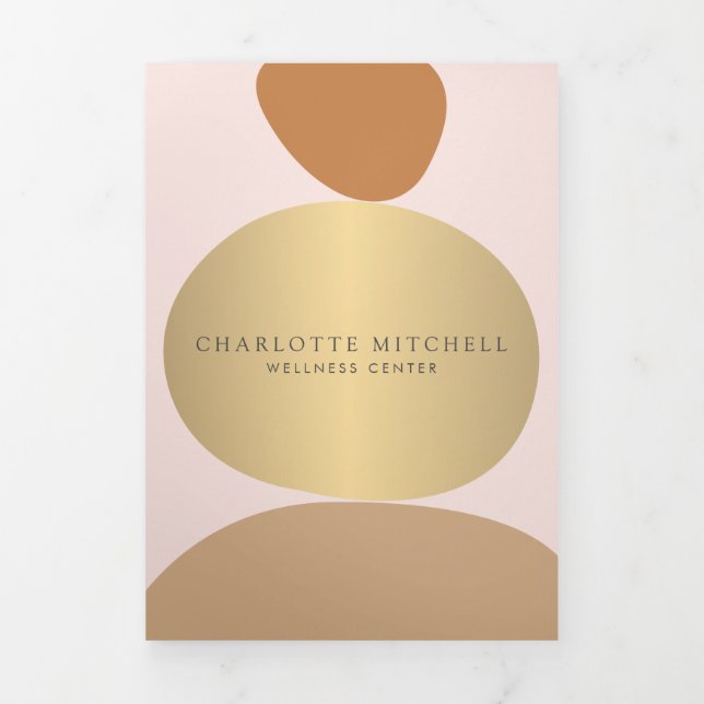 Carte Trois Volets Stones Zen Abstraites modernes Pink Wellness Broch (Page de couverture)