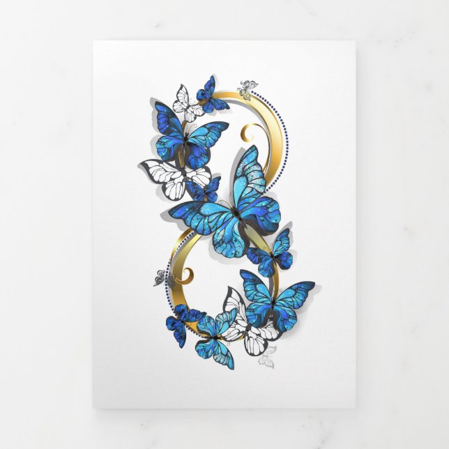 Carte Trois Volets Symbole infini de papillons Morpho bleus (Page de couverture)