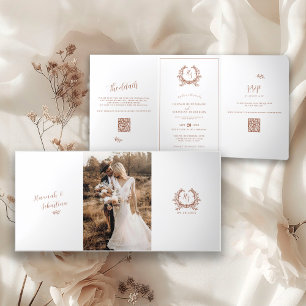 Carte Trois Volets Terra Cotta Monogramme Photo QR Code RSVP/Détails