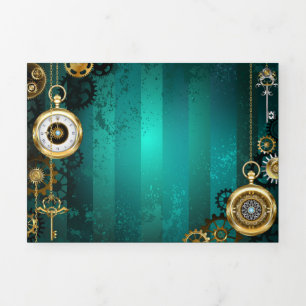 Carte Trois Volets Veille bijoux Steampunk sur un Arrière - plan vert