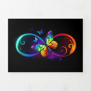 Carte Trois Volets Vibrant infinity with rainbow butterfly on black