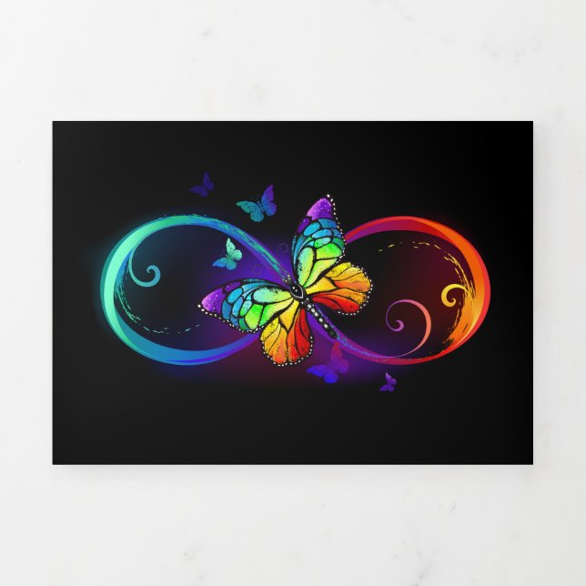 Carte Trois Volets Vibrant infinity with rainbow butterfly on black (Page de couverture)
