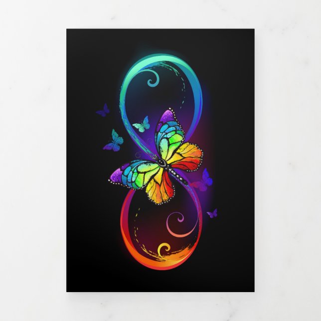 Carte Trois Volets Vibrant infinity with rainbow butterfly on black (Page de couverture)