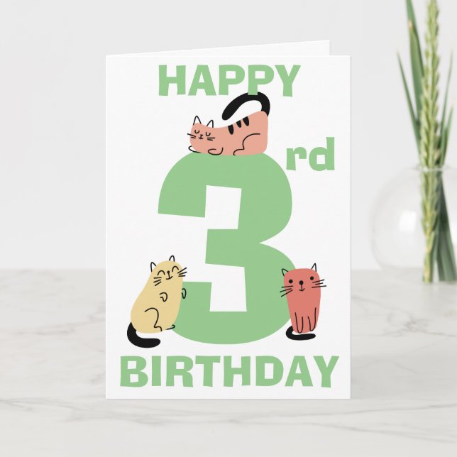Carte Troisième anniversaire 3 ans Doodle Chats Message  (Devant)