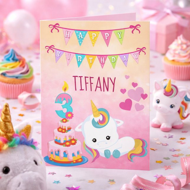 Carte Troisième anniversaire de Licorne (Créateur téléchargé)