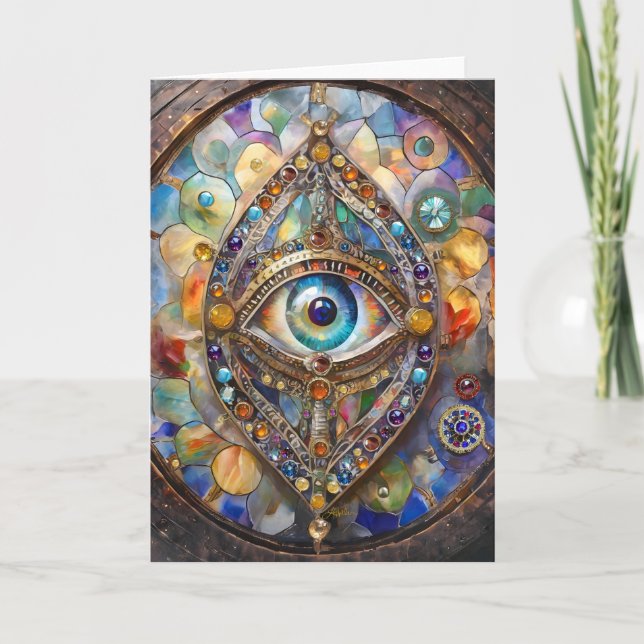 Carte Troisième œil sur verre et bronze (Devant)