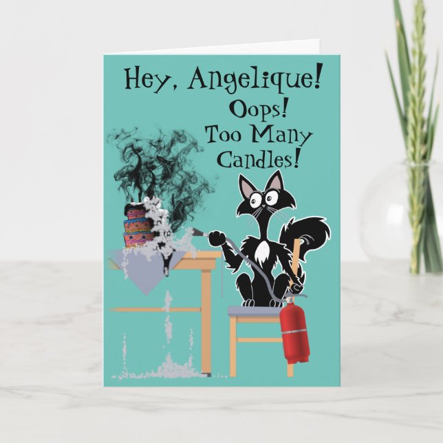 Carte trop de bougies drôle de dessin animé chat gâteau  (Devant)