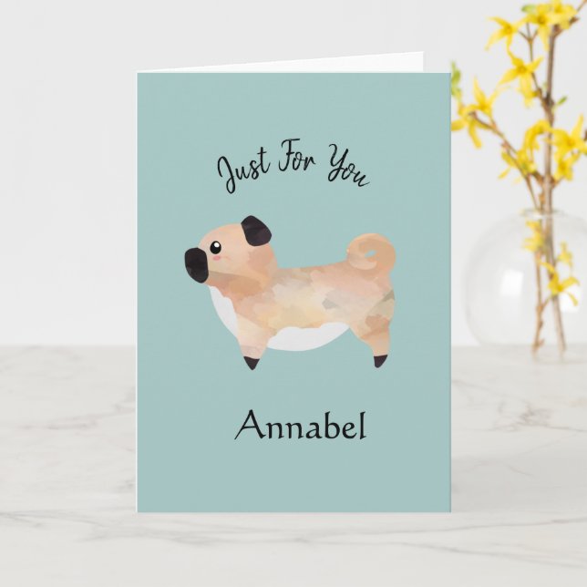 Carte Trop mignon Pug personnalisé (Fleur jaune)